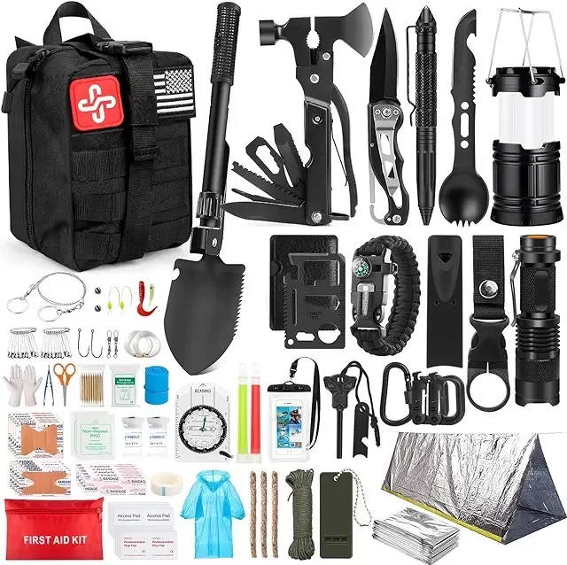 Kit de supervivencia, botiquín de primeros auxilios de equipo de supervivencia de 250 piezas con bolsa Compatible con sistema Molle y tienda de campaña de emergencia, botiquín de emergencia para